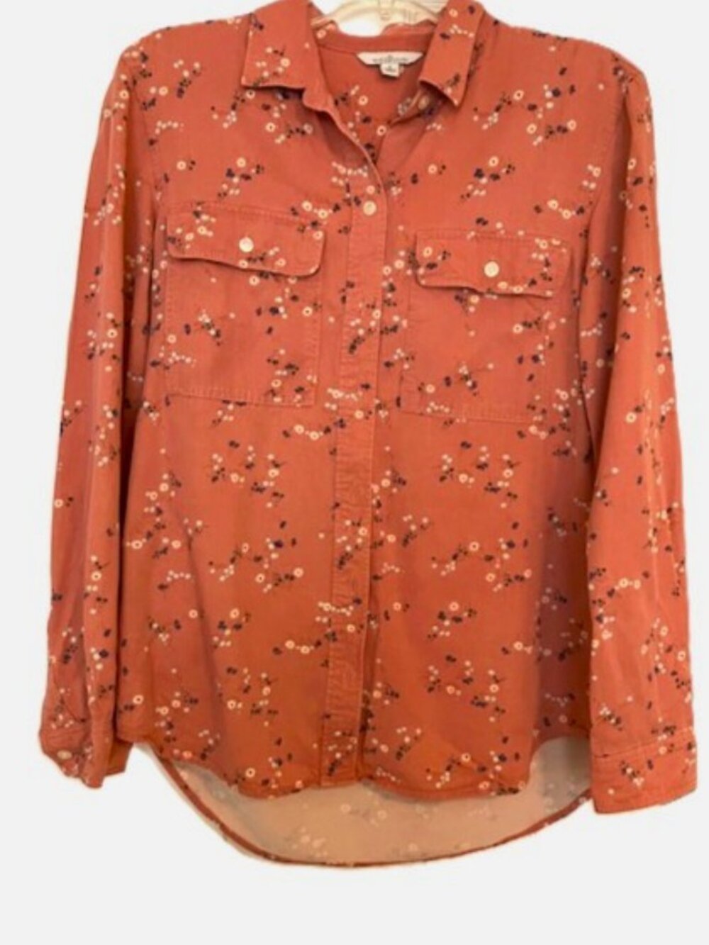 L.L. Bean Signature Women's Long-Sleeve Dusty Rose Floral Shirt Size Small